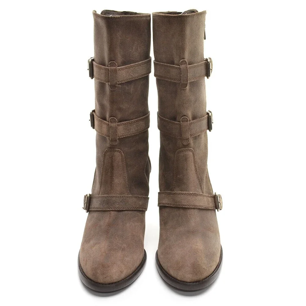 J. Crew Miller Brown Leather Buckle Boots 9.5 M New